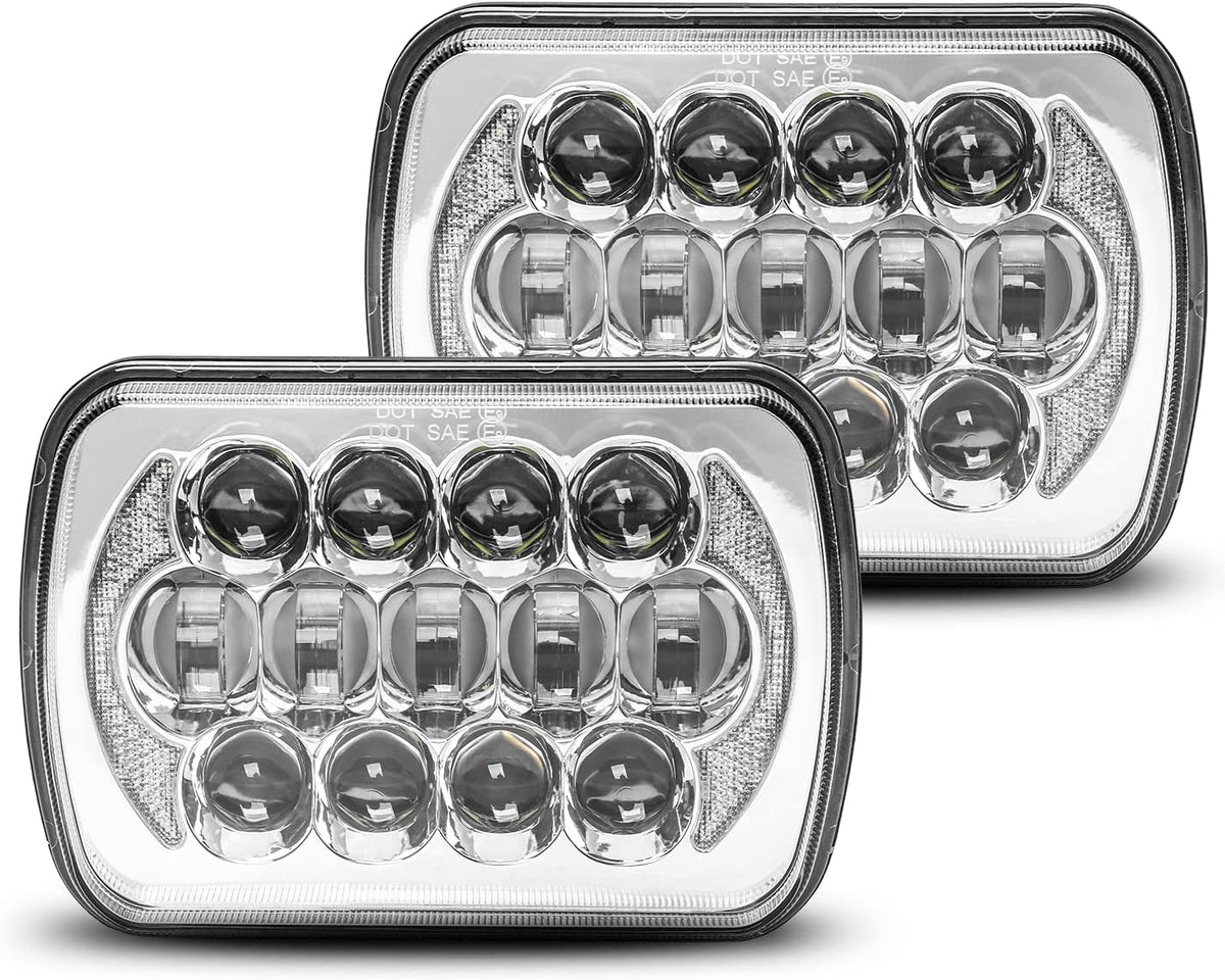 5x7 / 7x6 LED Headlights with Halo DRL – Jeep Wrangler YJ, Cherokee XJ & More, Pair