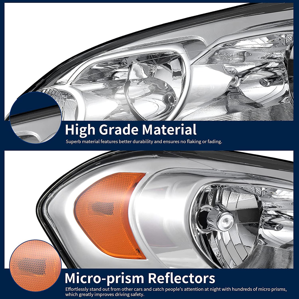 Autosaver88 Headlight Assembly Compatible With 2006-2013 Chevy Impala 06 07 Monte Carlo Replacement Headlamp Driving Light Chrome Housing Amber Reflector Clear Lens 25958359 25958360 A Oe