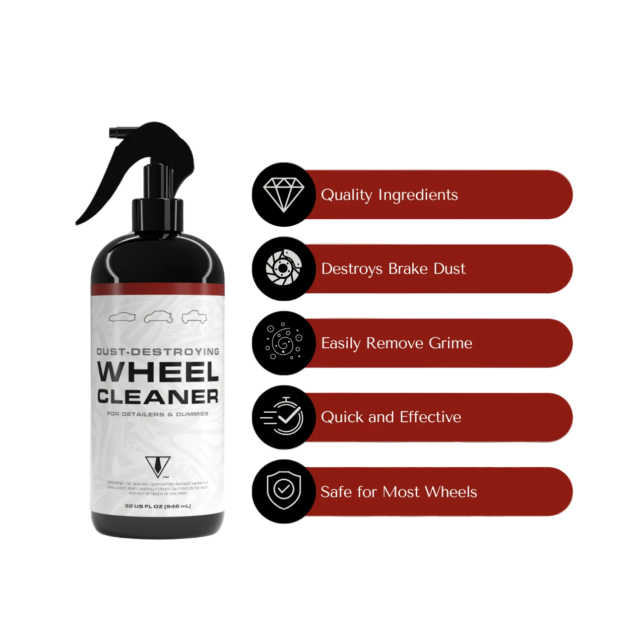BLK TIE Dust-Destroying iron remover wheel cleaner spray bottle 32oz infographic
