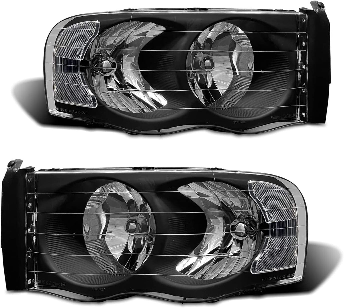 2002-2005 Dodge Ram Headlight Assembly For 1500 2500 3500 2003-2005 Clear Chrome Lens With Amber Reflector Replacement Left Right