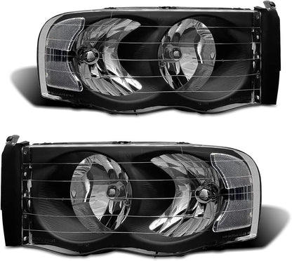 2002-2005 Dodge Ram Headlight Assembly For 1500 2500 3500 2003-2005 Clear Chrome Lens With Amber Reflector Replacement Left Right