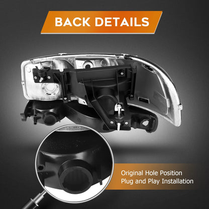 1999-2006 GMC Sierra & Yukon Headlights – Black Housing, Amber Reflector, Pair