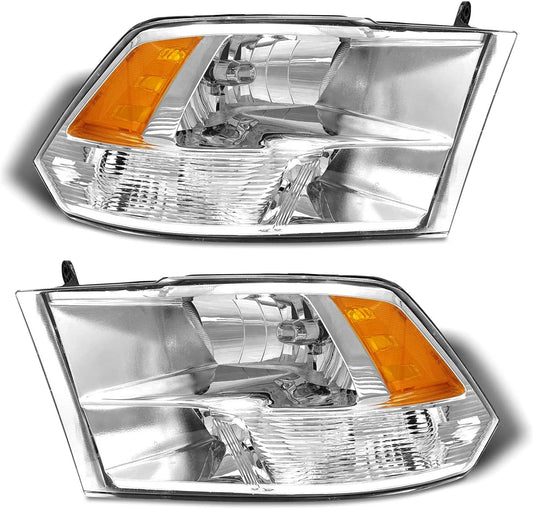 2009-2018 Ram 1500 / 2010-2018 Ram 2500 3500 / 2019-2021 Ram 1500 Classic Headlight Assembly (Chrome Housing / Amber Reflector)