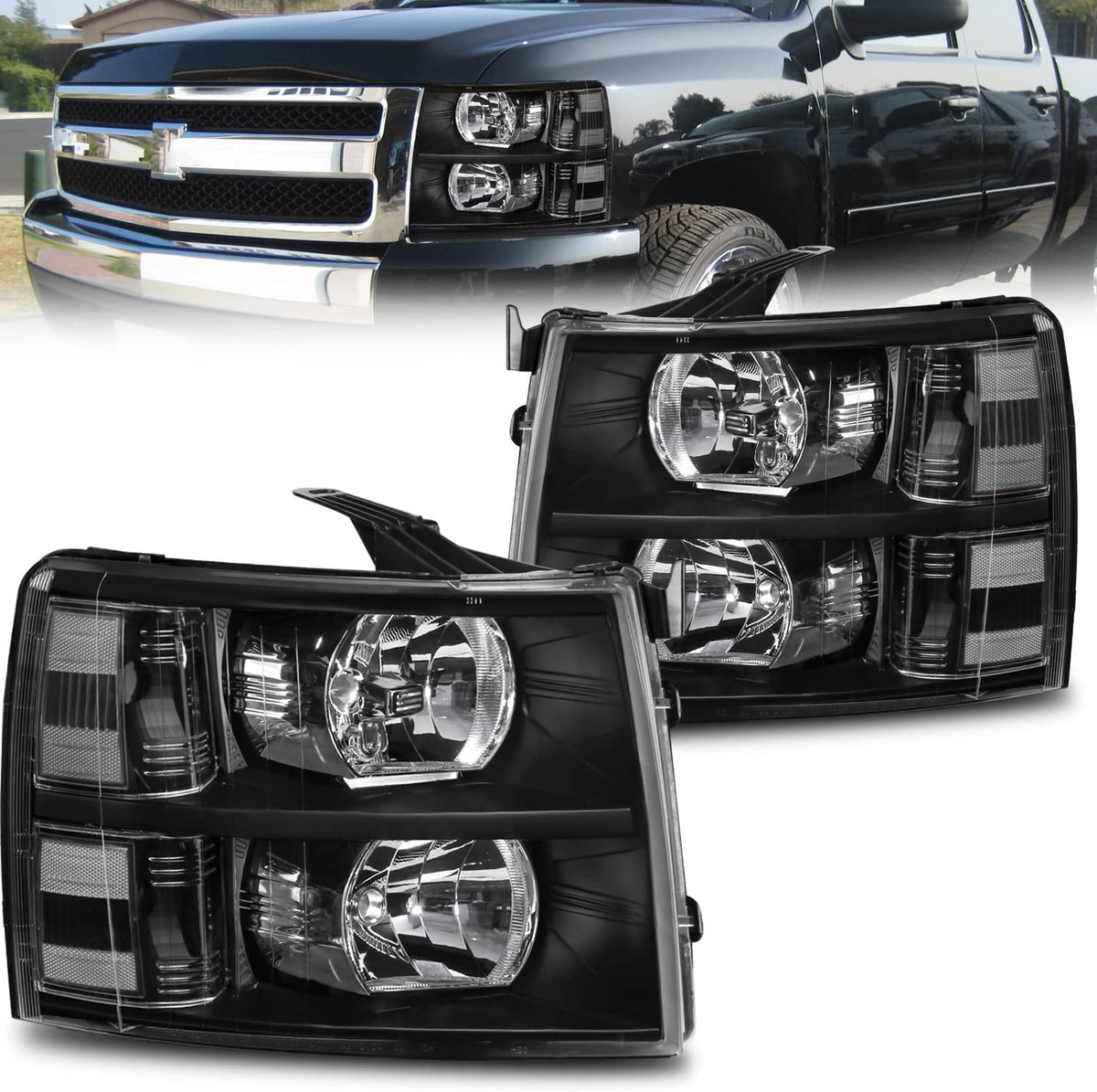 2003-2006 Chevy Silverado & Avalanche Headlight & Bumper Light Assembly Set