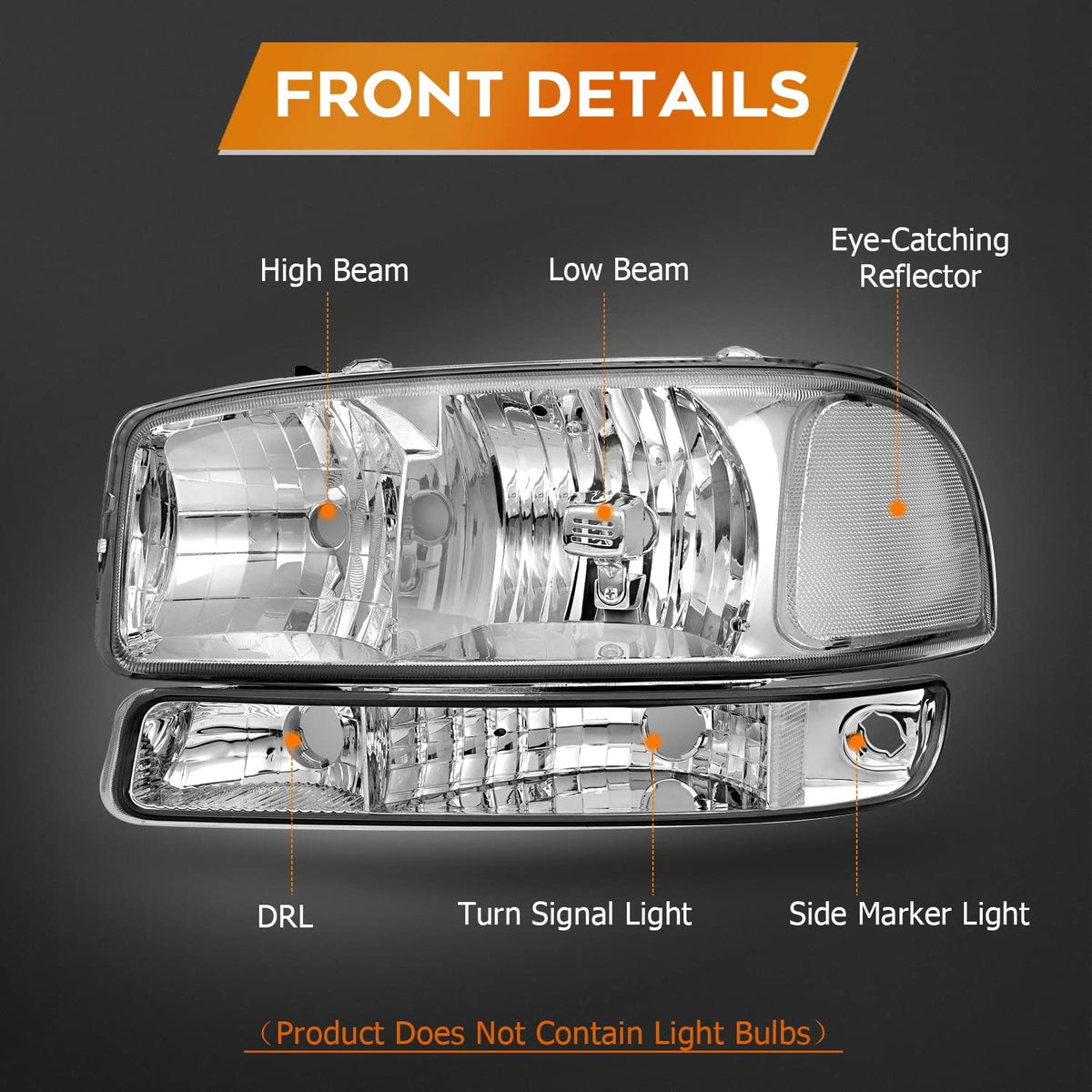 Lbrst Headlight Assembly For Gmc Sierra 1500 1999-2006 Classic 2007 2500 1999-2004 Chrome Housing Reflector Clear Lens Driver And Passenger Side Headlamp