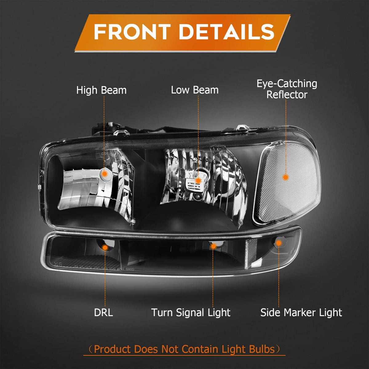 1999–2006 GMC Sierra 1500 / 2007 Classic Headlights – Black Housing, Clear Lens
