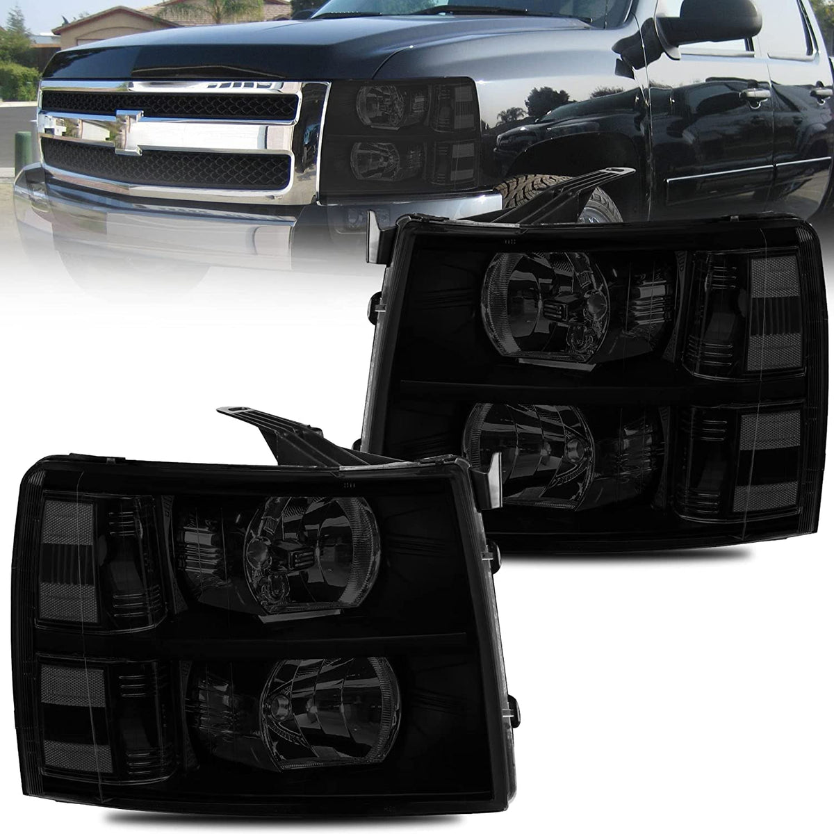 2003-2006 Chevy Silverado & Avalanche Headlight & Bumper Light Assembly Set