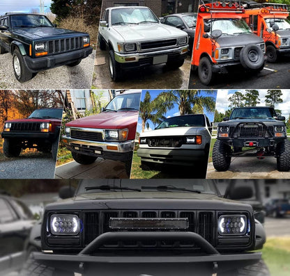 5x7 / 7x6 LED Headlights with Halo DRL – Jeep Wrangler YJ, Cherokee XJ & More, Pair