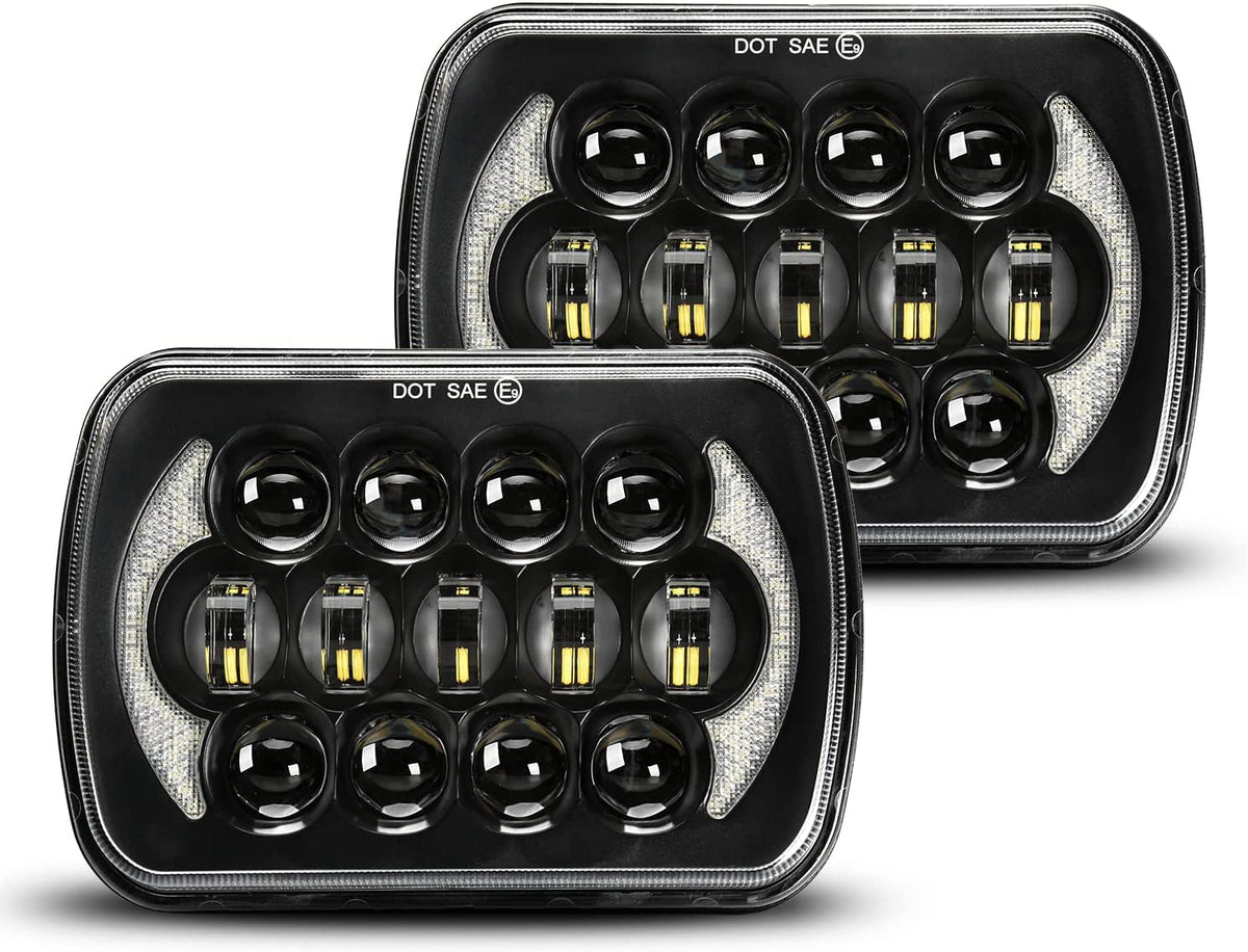 5x7 / 7x6 LED Headlights with Halo DRL – Jeep Wrangler YJ, Cherokee XJ & More, Pair