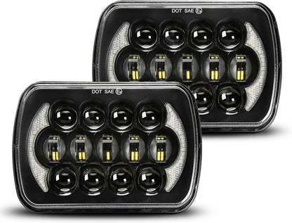 5x7 / 7x6 LED Headlights with Halo DRL – Jeep Wrangler YJ, Cherokee XJ & More, Pair