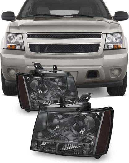 Akkon For 0713 Suburban Tahoe Avalanche Chrome Clear Headlights Direct Replacement Left Right