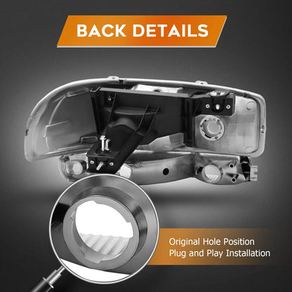 Lbrst Headlight Assembly For Gmc Sierra 1500 1999-2006 Classic 2007 Chrome Housing Amber Reflector Clear Lens Driver And Passenger Side Headlamp