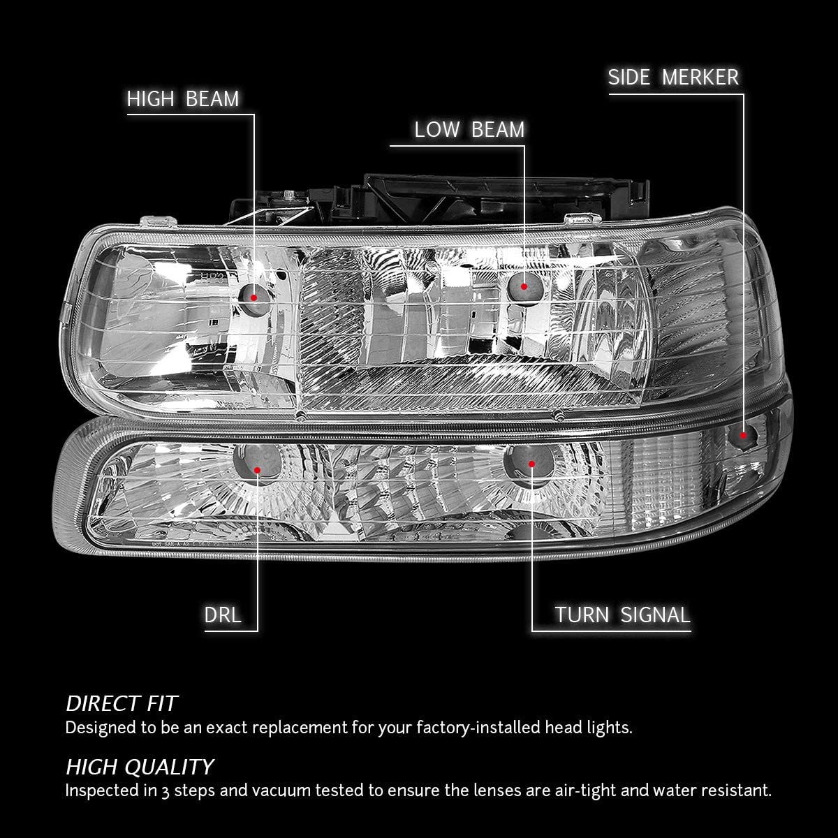 1999-2002 Chevrolet Silverado / 2000-2006 Tahoe & Suburban 4-Piece Headlight & Bumper Light Set