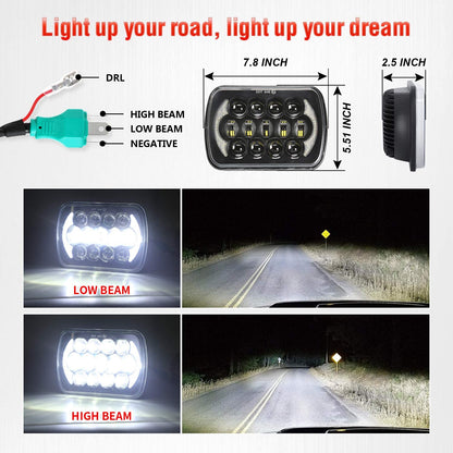 5x7 / 7x6 LED Headlights with Halo DRL – Jeep Wrangler YJ, Cherokee XJ & More, Pair