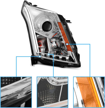 Amerilite Chrome Projector Replacement Headlights LED Boards For 2010-2016 Cadillac Srx Version Only Passenger And Driver Side