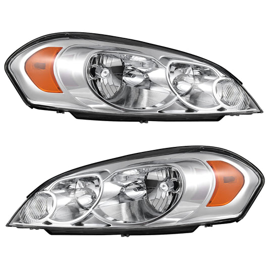 Autosaver88 Headlight Assembly Compatible With 2006-2013 Chevy Impala 06 07 Monte Carlo Replacement Headlamp Driving Light Chrome Housing Amber Reflector Clear Lens 25958359 25958360 A Oe