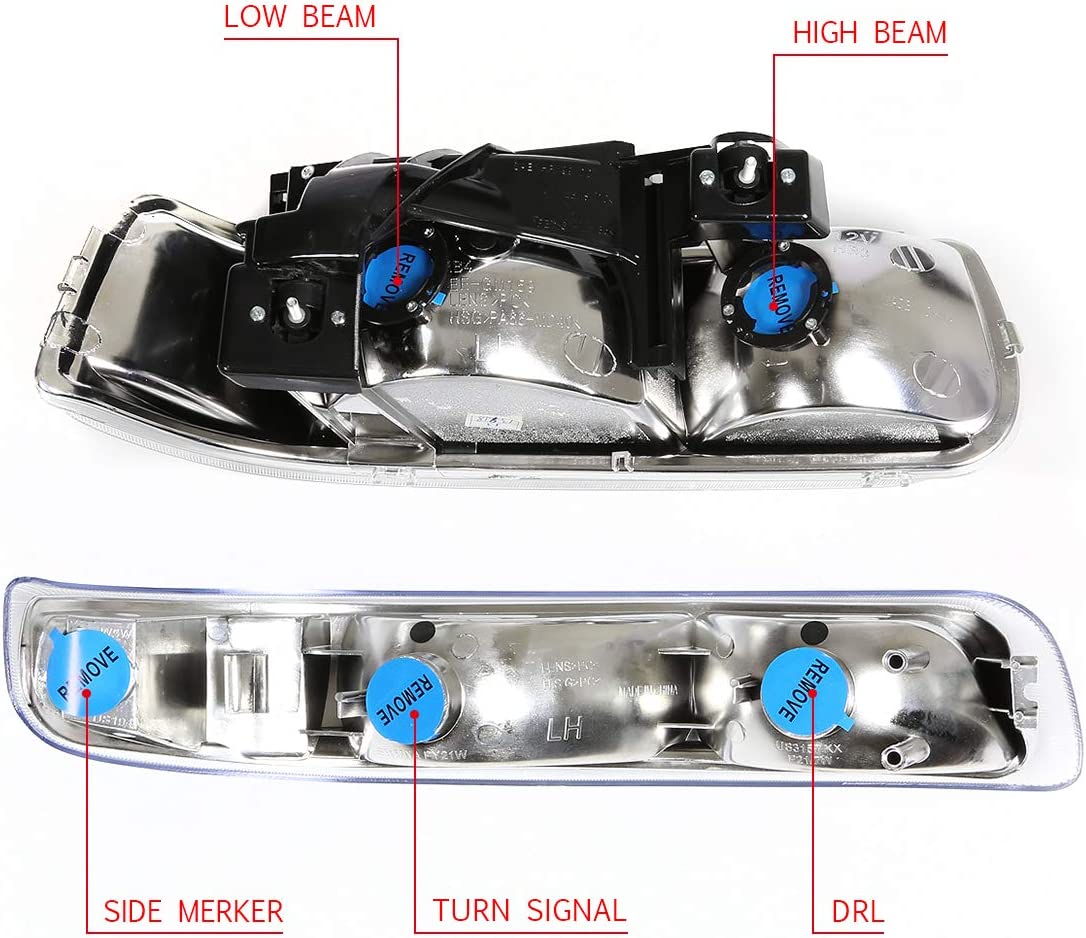 1999-2002 Chevrolet Silverado / 2000-2006 Tahoe & Suburban 4-Piece Headlight & Bumper Light Set