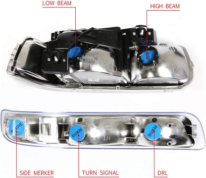 1999-2002 Chevrolet Silverado / 2000-2006 Tahoe & Suburban 4-Piece Headlight & Bumper Light Set