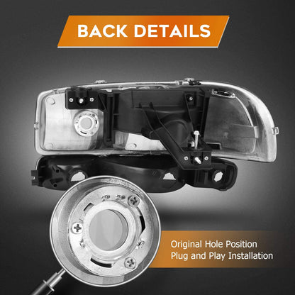 1999–2006 GMC Sierra 1500 / 2007 Classic Headlights – Black Housing, Clear Lens