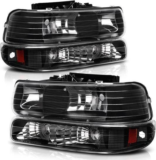 Autosaver88 Headlights Assembly Compatible With 1999-2002 Chevrolet Silverado 2001-2002 1500 2500 1500hd 2500hd 3500 2000-2006 Tahoe Suburban Lights In Bumpers