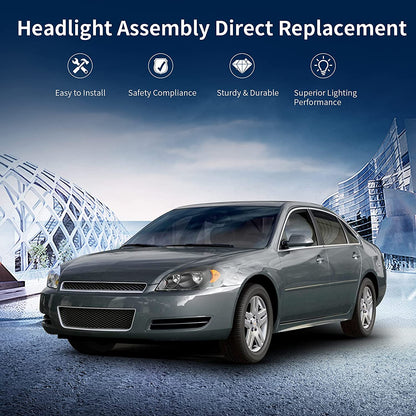 Autosaver88 Headlight Assembly Compatible With 2006-2013 Chevy Impala 06 07 Monte Carlo Replacement Headlamp Black Housing Amber Reflector Clear Lens A Oe