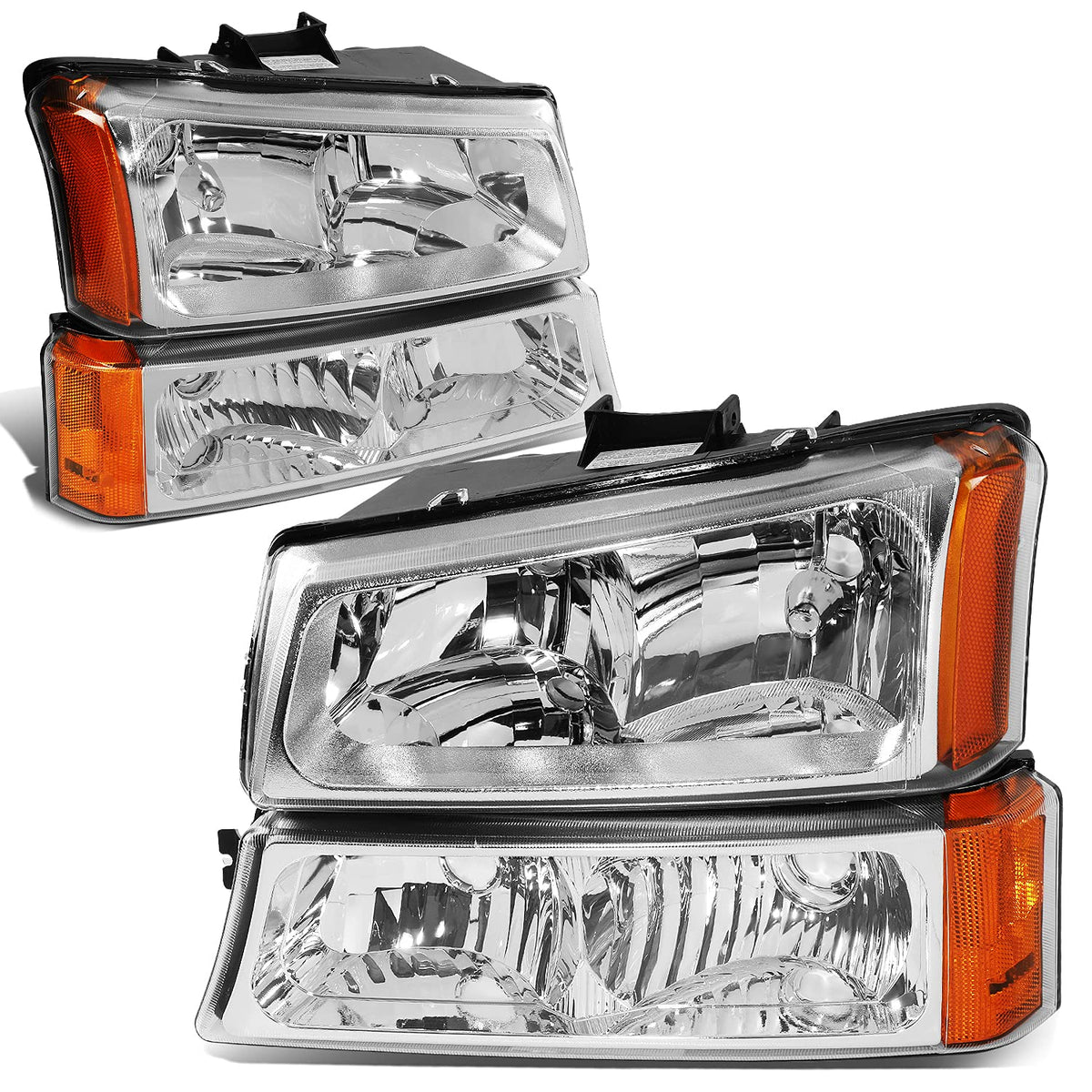Dna Motoring Hlohcs034pcham Chrome Amber Headlights Compatible With 2003-2006 Chevy Silveradoavalanche