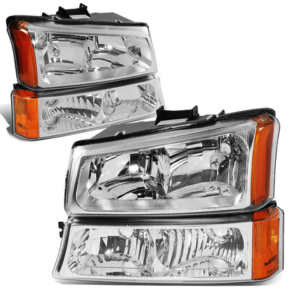 Dna Motoring Hlohcs034pcham Chrome Amber Headlights Compatible With 2003-2006 Chevy Silveradoavalanche