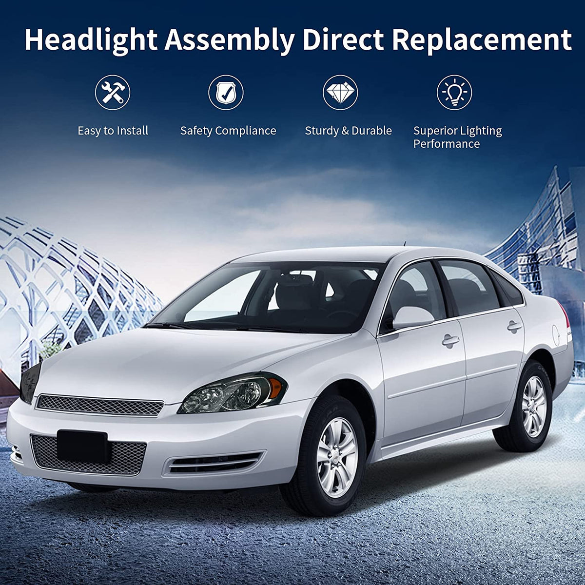 Autosaver88 Headlight Assembly Compatible With 2006-2013 Chevy Impala 06 07 Monte Carlo Replacement Headlamp Driving Light Chrome Housing Amber Reflector Clear Lens 25958359 25958360 A Black Smoke Oe