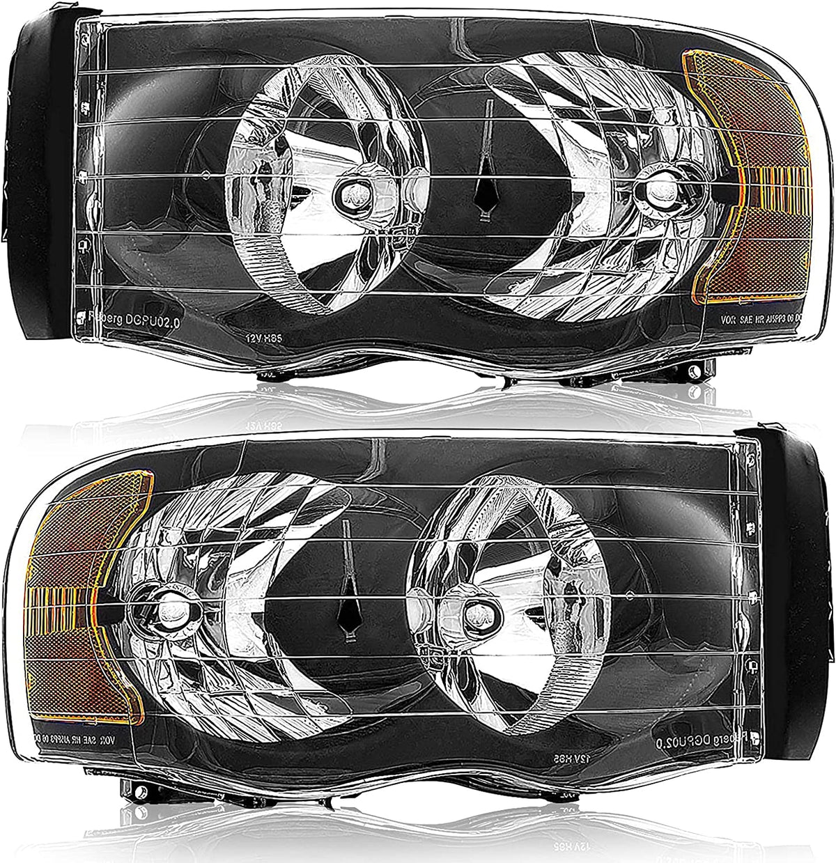 2002-2005 Dodge Ram Headlight Assembly For 1500 2500 3500 2003-2005 Clear Chrome Lens With Amber Reflector Replacement Left Right