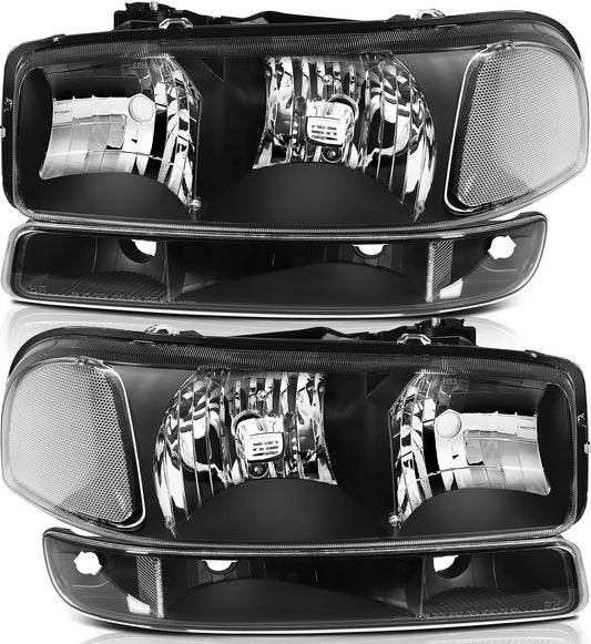 Lbrst Headlight Assembly For Gmc Sierra 1500 1999-2006 Classic 2007 Black Housing Reflector Clear Lens Driver And Passenger Side Headlamp