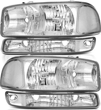 Lbrst Headlight Assembly For Gmc Sierra 1500 1999-2006 Classic 2007 2500 1999-2004 Chrome Housing Reflector Clear Lens Driver And Passenger Side Headlamp
