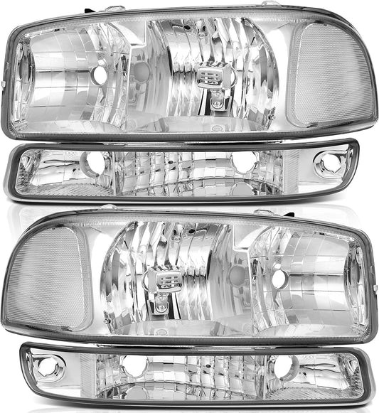Lbrst Headlight Assembly For Gmc Sierra 1500 1999-2006 Classic 2007 2500 1999-2004 Chrome Housing Reflector Clear Lens Driver And Passenger Side Headlamp