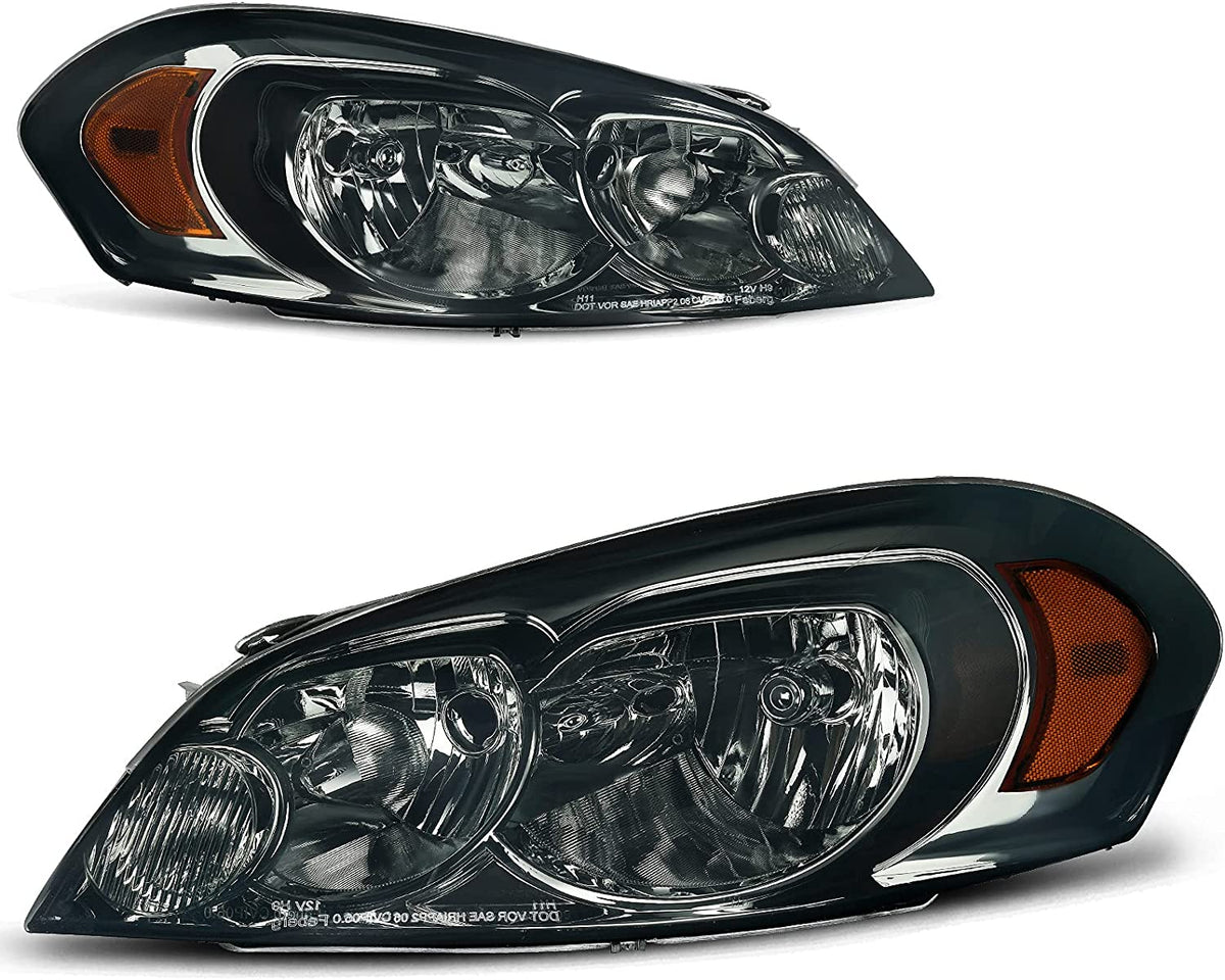 Autosaver88 Headlight Assembly Compatible With 2006-2013 Chevy Impala 06 07 Monte Carlo Replacement Headlamp Driving Light Chrome Housing Amber Reflector Clear Lens 25958359 25958360 A Black Smoke Oe