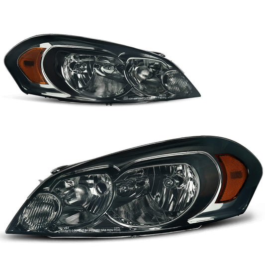 Autosaver88 Headlight Assembly Compatible With 2006-2013 Chevy Impala 06 07 Monte Carlo Replacement Headlamp Driving Light Chrome Housing Amber Reflector Clear Lens 25958359 25958360 A Black Smoke Oe