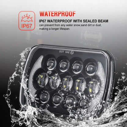 5x7 / 7x6 LED Headlights with Halo DRL – Jeep Wrangler YJ, Cherokee XJ & More, Pair