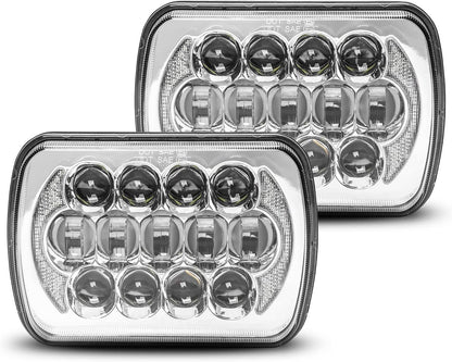 5x7 / 7x6 LED Headlights with Halo DRL – Jeep Wrangler YJ, Cherokee XJ & More, Pair