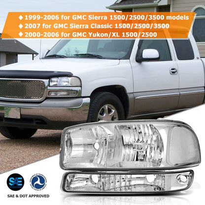 Lbrst Headlight Assembly For Gmc Sierra 1500 1999-2006 Classic 2007 2500 1999-2004 Chrome Housing Reflector Clear Lens Driver And Passenger Side Headlamp