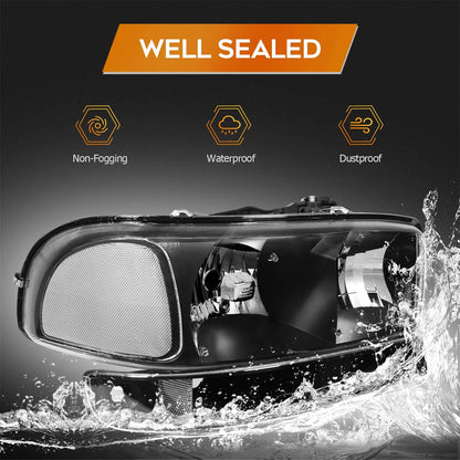 1999–2006 GMC Sierra 1500 / 2007 Classic Headlights – Black Housing, Clear Lens