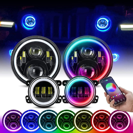1997-2018 Jeep Wrangler TJ / LJ / JK 7" RGB Halo Headlight & Fog Light Kit
