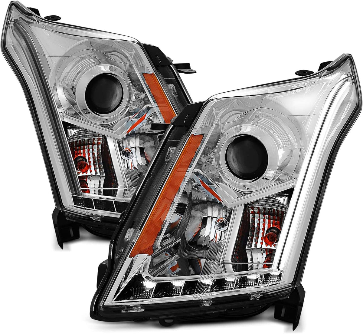 Amerilite Chrome Projector Replacement Headlights LED Boards For 2010-2016 Cadillac Srx Version Only Passenger And Driver Side