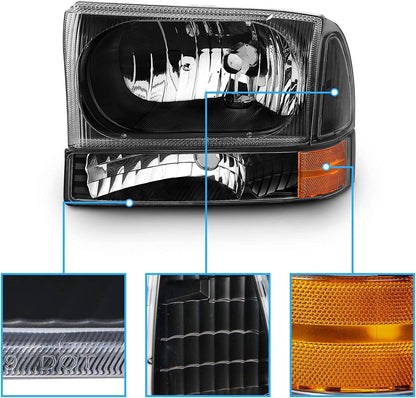 1999-2004 Ford Super Duty F250 / F350 / F450 / F550 & Excursion Headlight & Bumper Corner Set