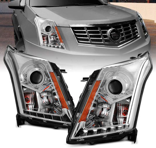 Amerilite Chrome Projector Replacement Headlights LED Boards For 2010-2016 Cadillac Srx Version Only Passenger And Driver Side
