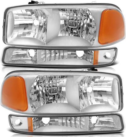 Lbrst Headlight Assembly For Gmc Sierra 1500 1999-2006 Classic 2007 Chrome Housing Amber Reflector Clear Lens Driver And Passenger Side Headlamp