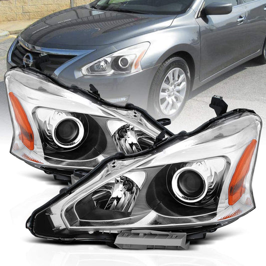 2013-2015 Nissan Altima 4Dr Sedan AmeriLite Projector Halogen Headlights – Pair, Chrome or Black Housing