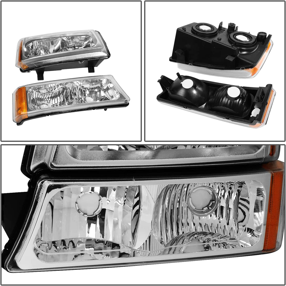Dna Motoring Hlohcs034pcham Chrome Amber Headlights Compatible With 2003-2006 Chevy Silveradoavalanche