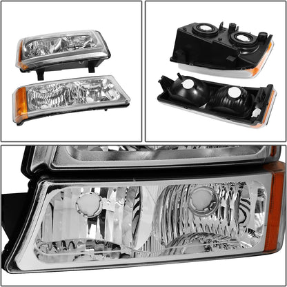 Dna Motoring Hlohcs034pcham Chrome Amber Headlights Compatible With 2003-2006 Chevy Silveradoavalanche