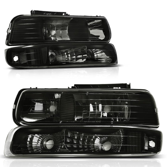 Autosaver88 Headlights Assembly Compatible With 1999-2002 Chevy Silverado 2000-2006 Tahoe Suburban Headlamp Bumper Lights Smoke Lens Reflector