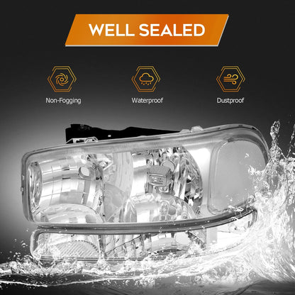 Lbrst Headlight Assembly For Gmc Sierra 1500 1999-2006 Classic 2007 2500 1999-2004 Chrome Housing Reflector Clear Lens Driver And Passenger Side Headlamp