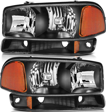 1999-2006 GMC Sierra & Yukon Headlights – Black Housing, Amber Reflector, Pair