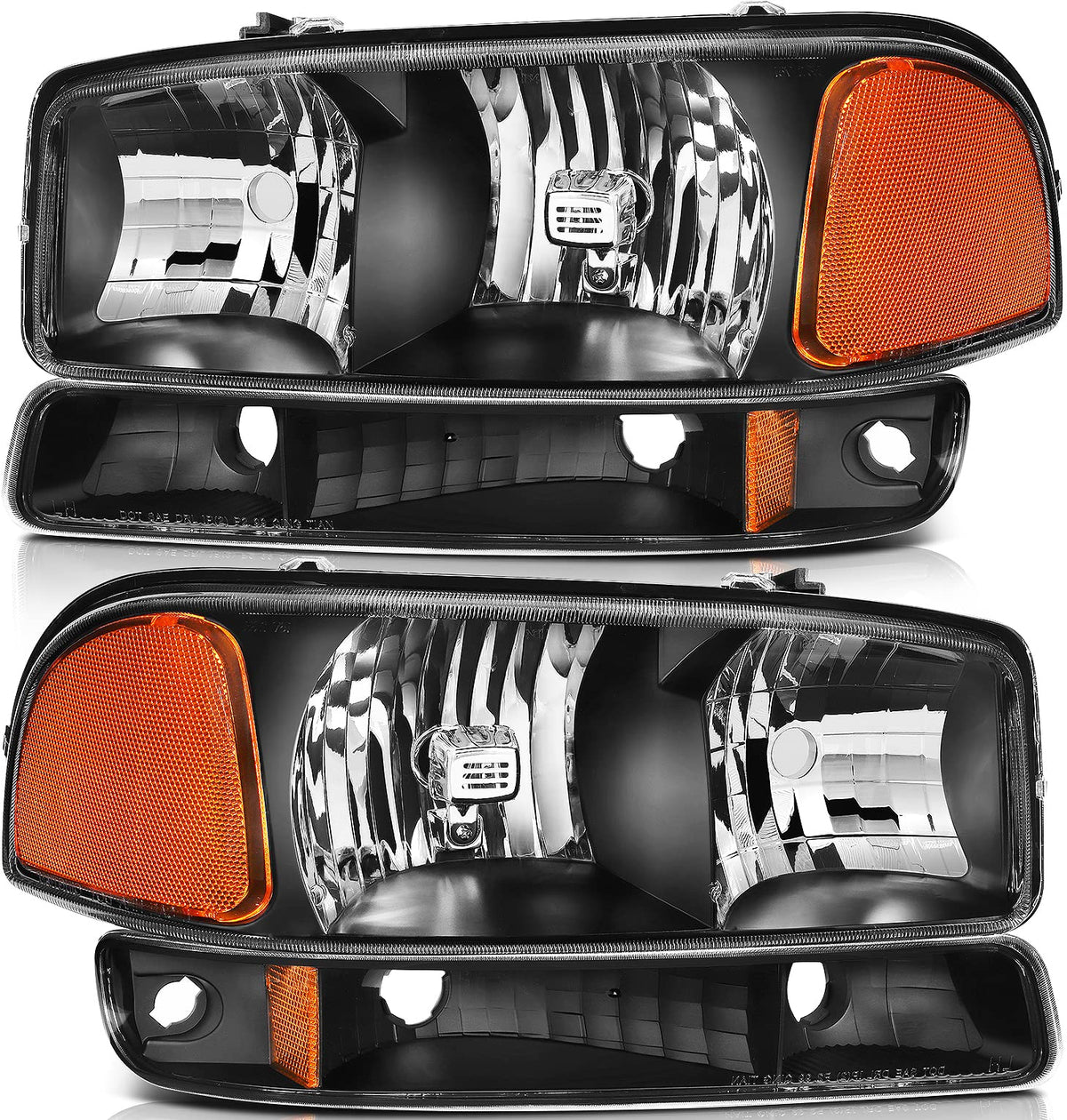 1999-2006 GMC Sierra & Yukon Headlights – Black Housing, Amber Reflector, Pair